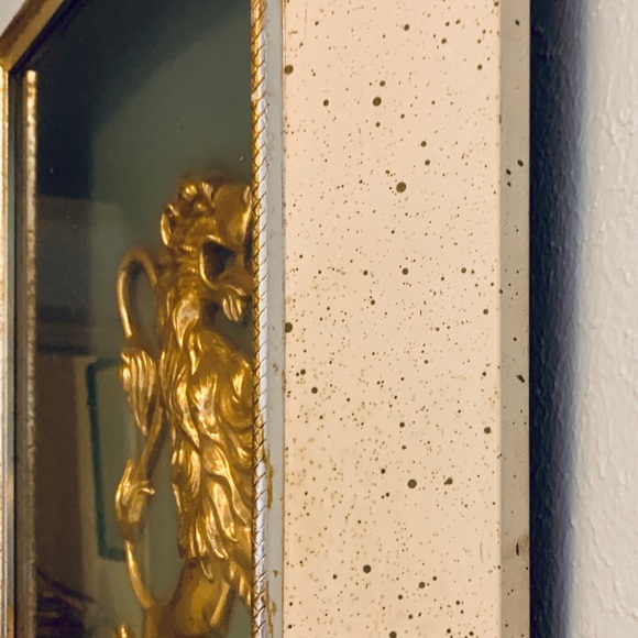 RETRO 1950s SET OF GOLD LIONS FRAMED IN TEAL BKGRD - Picture 5 of 7